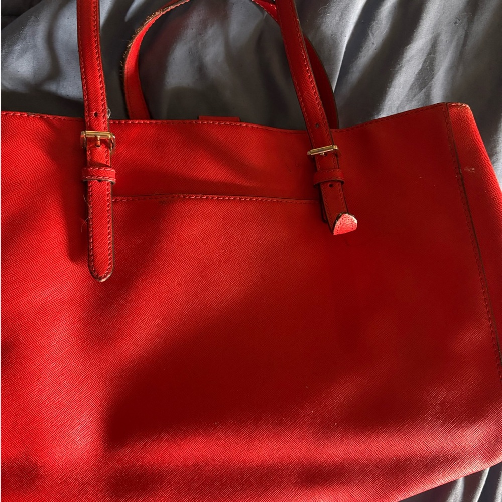 Michael Kors Red Leather Tote Bag Spacious Design